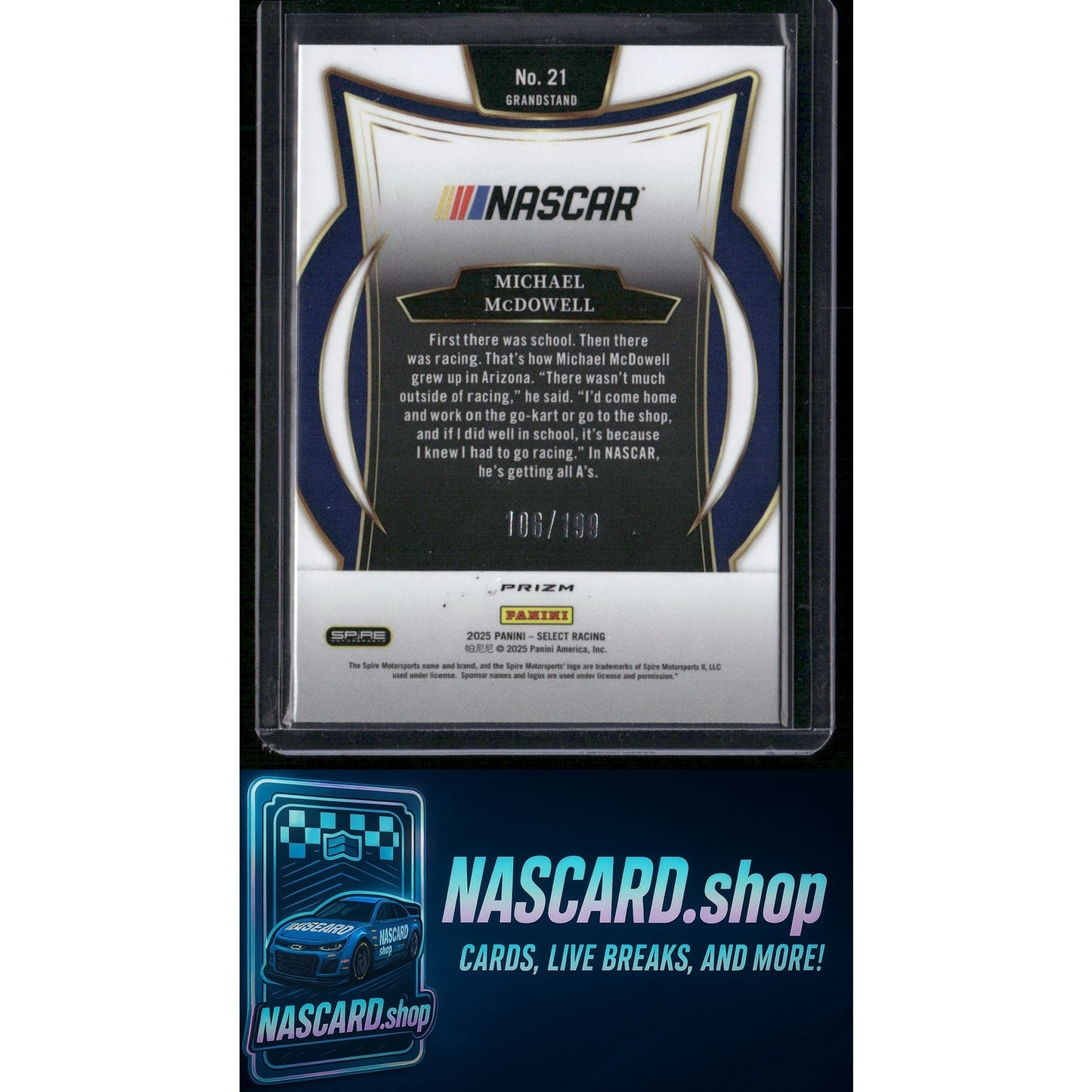 2025 Panini Select #21 Michael McDowell Purple Prizms #/199 - NASCARD.shop