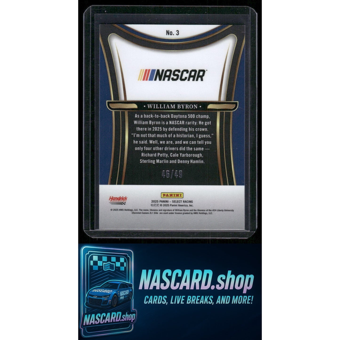 2025 Panini Select #3 William Byron Sensations Blue Prizms #/49