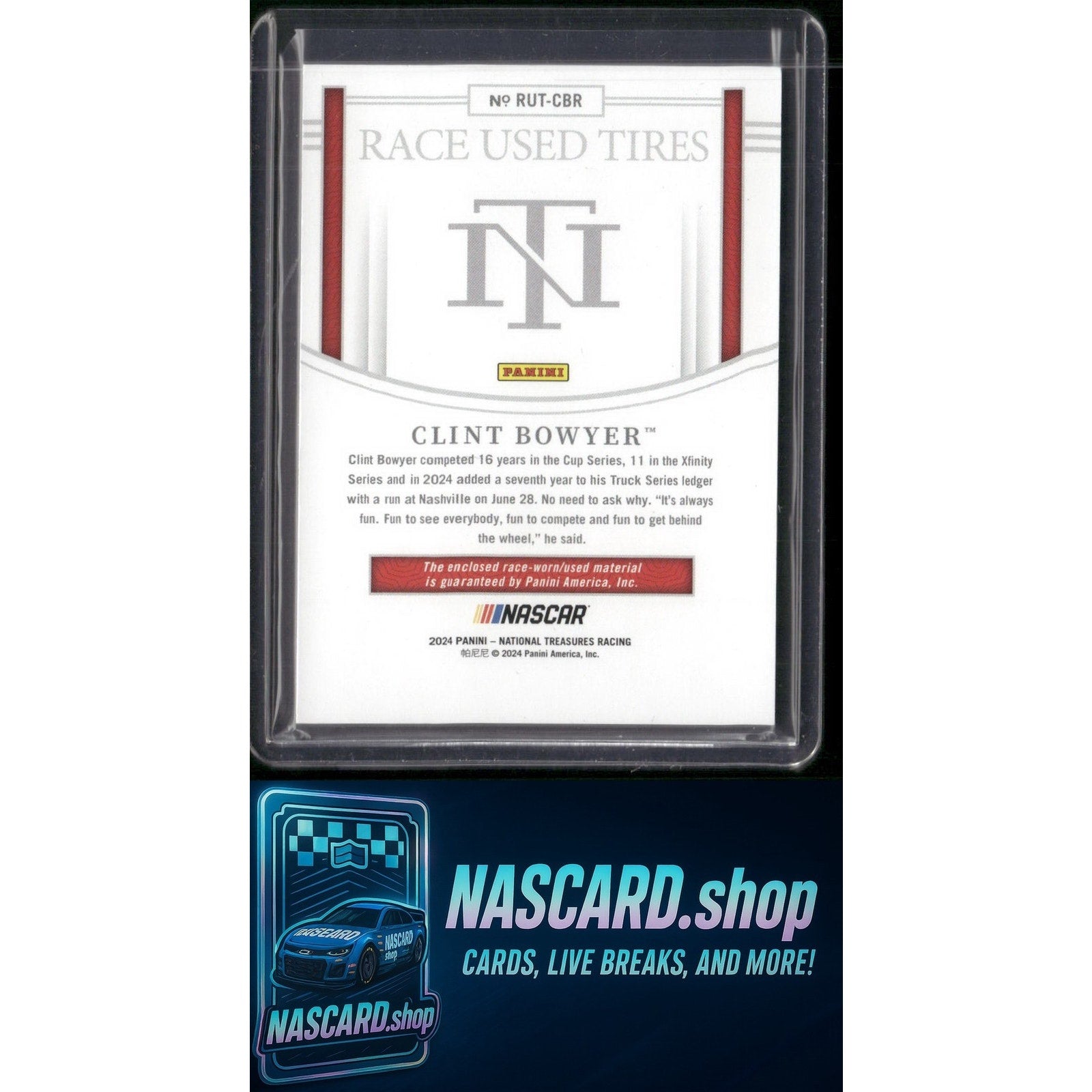 2024 Panini National Treasures #RUT-CBR Clint Bowyer Race Used Tires Blue #/75 - NASCARD.shop