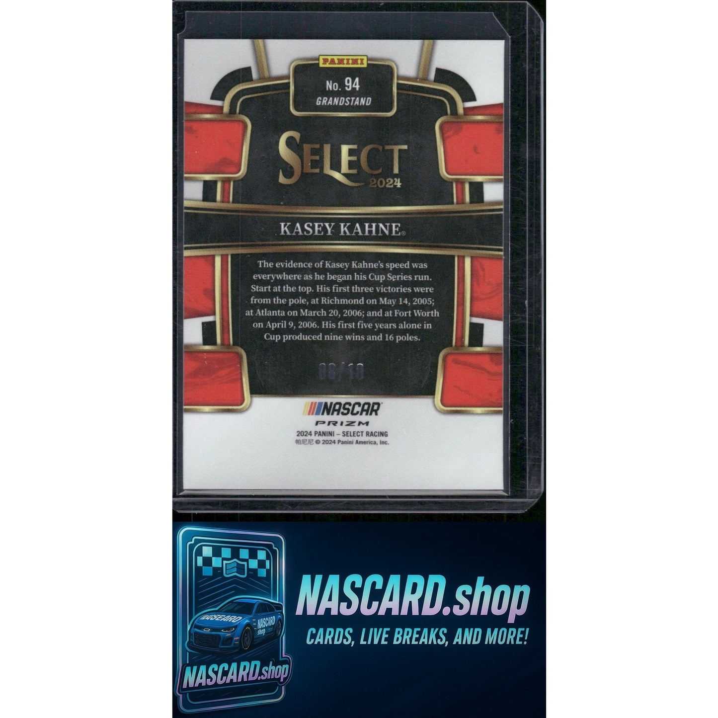 2024 Panini Select #94 Kasey Kahne Gold Prizms #/10