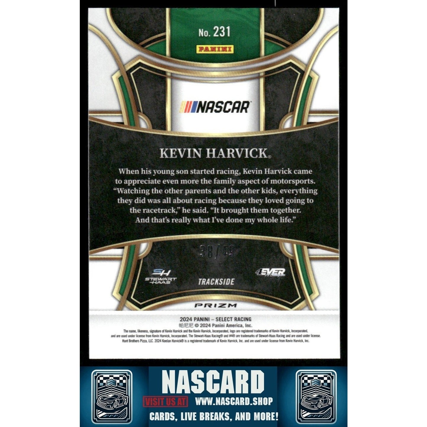 2024 Panini Select Trackside Black & Blue Prizm Kevin Harvick Keelan Harvick /49