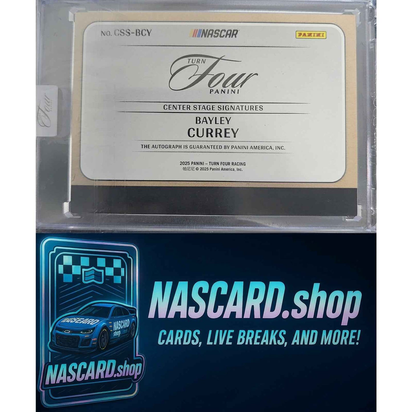 2025 Panini Turn Four #CSS-BCY Bayley Currey Center Stage Signatures Blue #/49