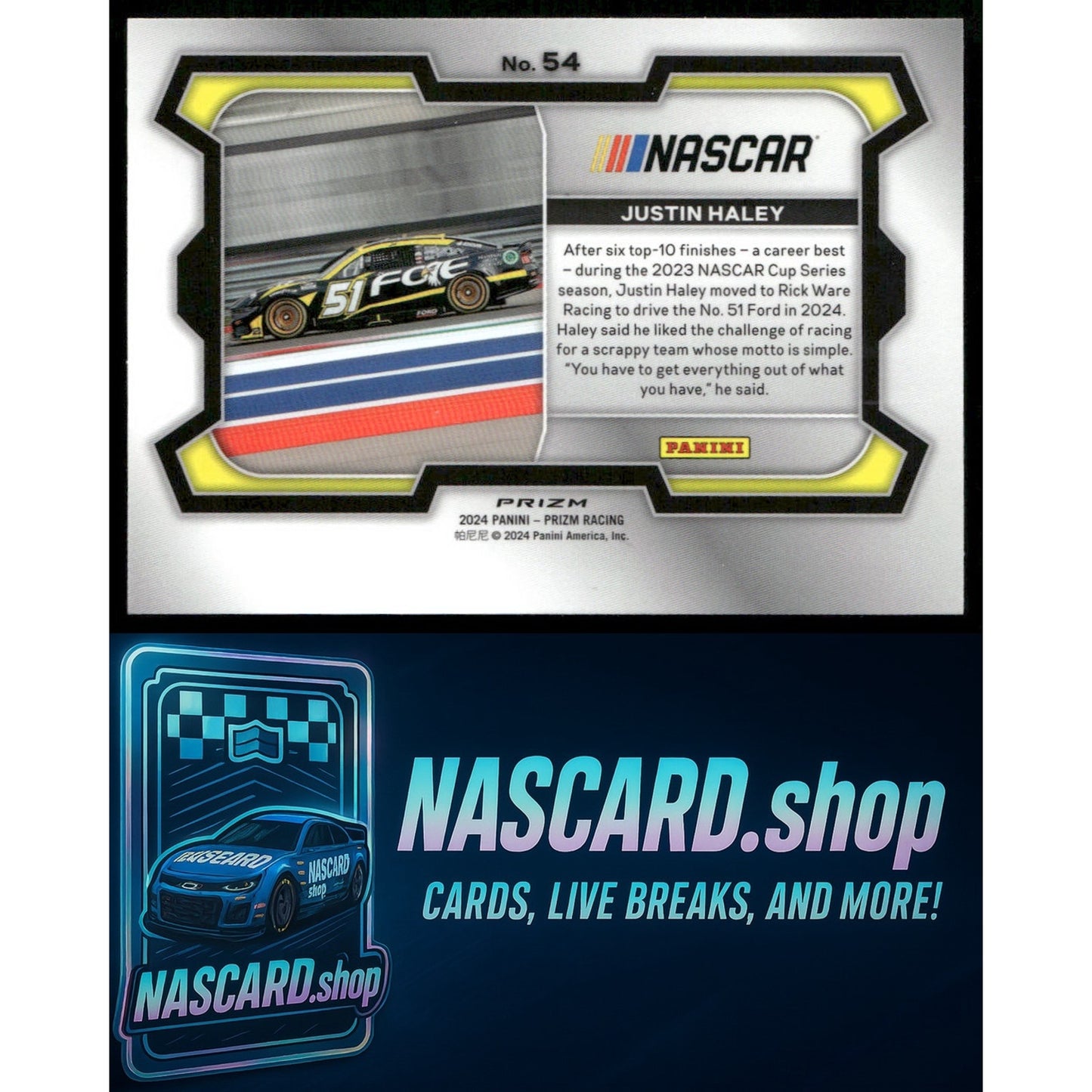2024 Panini Prizm #54 Justin Haley White Sparkle - NASCARD.shop
