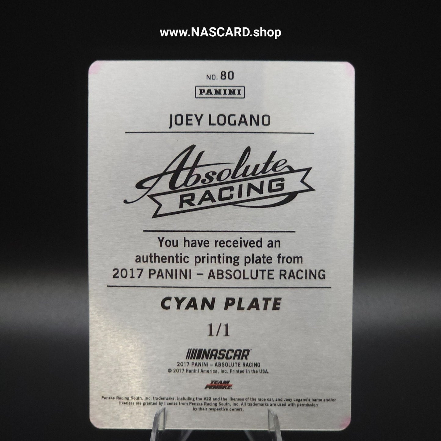 2017 Panini Absolute - #80 Printing Plate Cyan Joey Logano 1/1 - NASCARD.shop