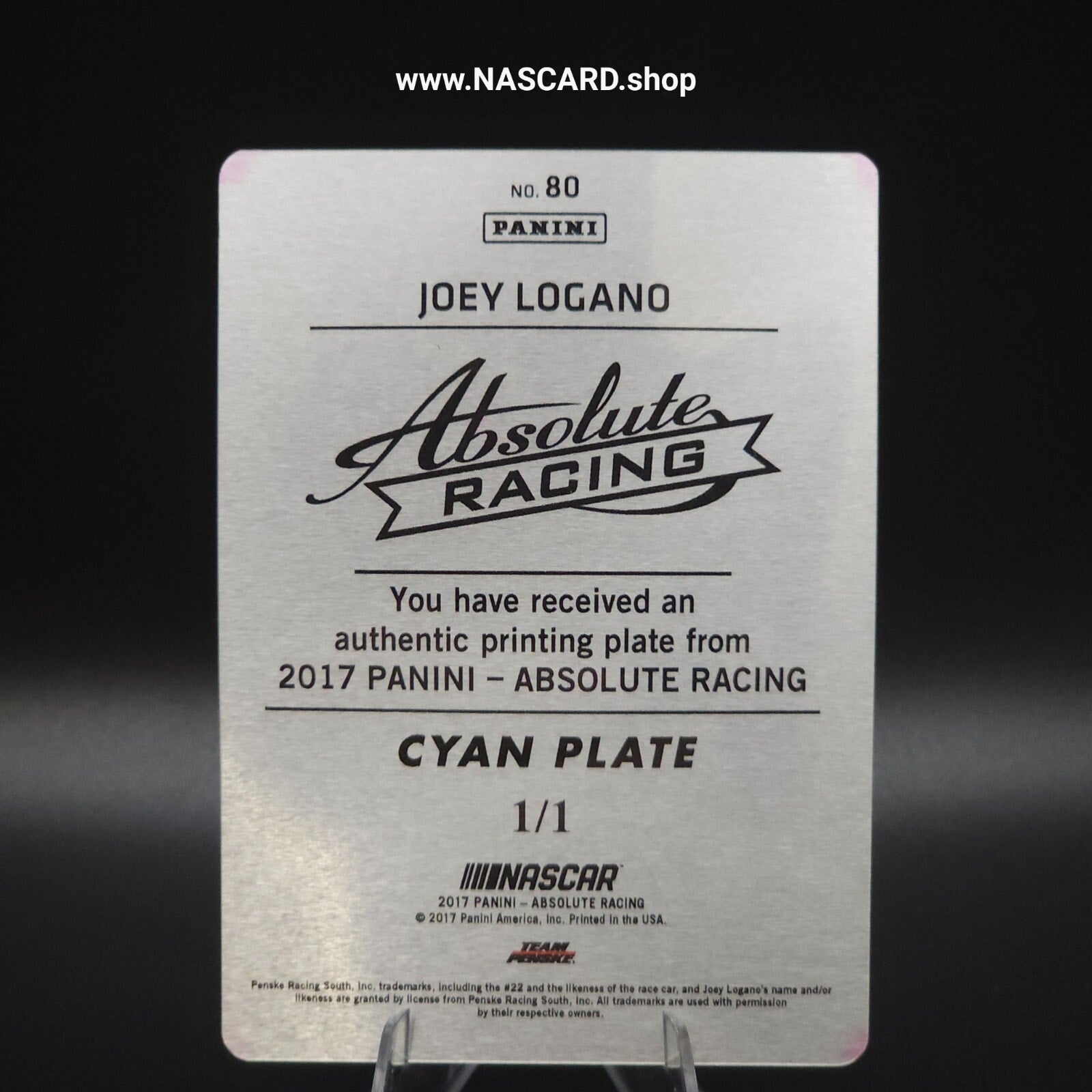 2017 Panini Absolute - #80 Printing Plate Cyan Joey Logano 1/1 - NASCARD.shop