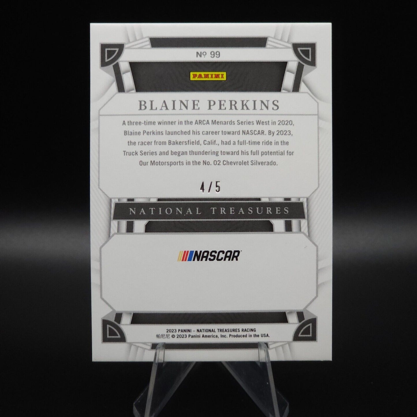 2023 Panini National Treasures - Rookies Green #99 Blaine Perkins /5 (RC) - NASCARD.shop