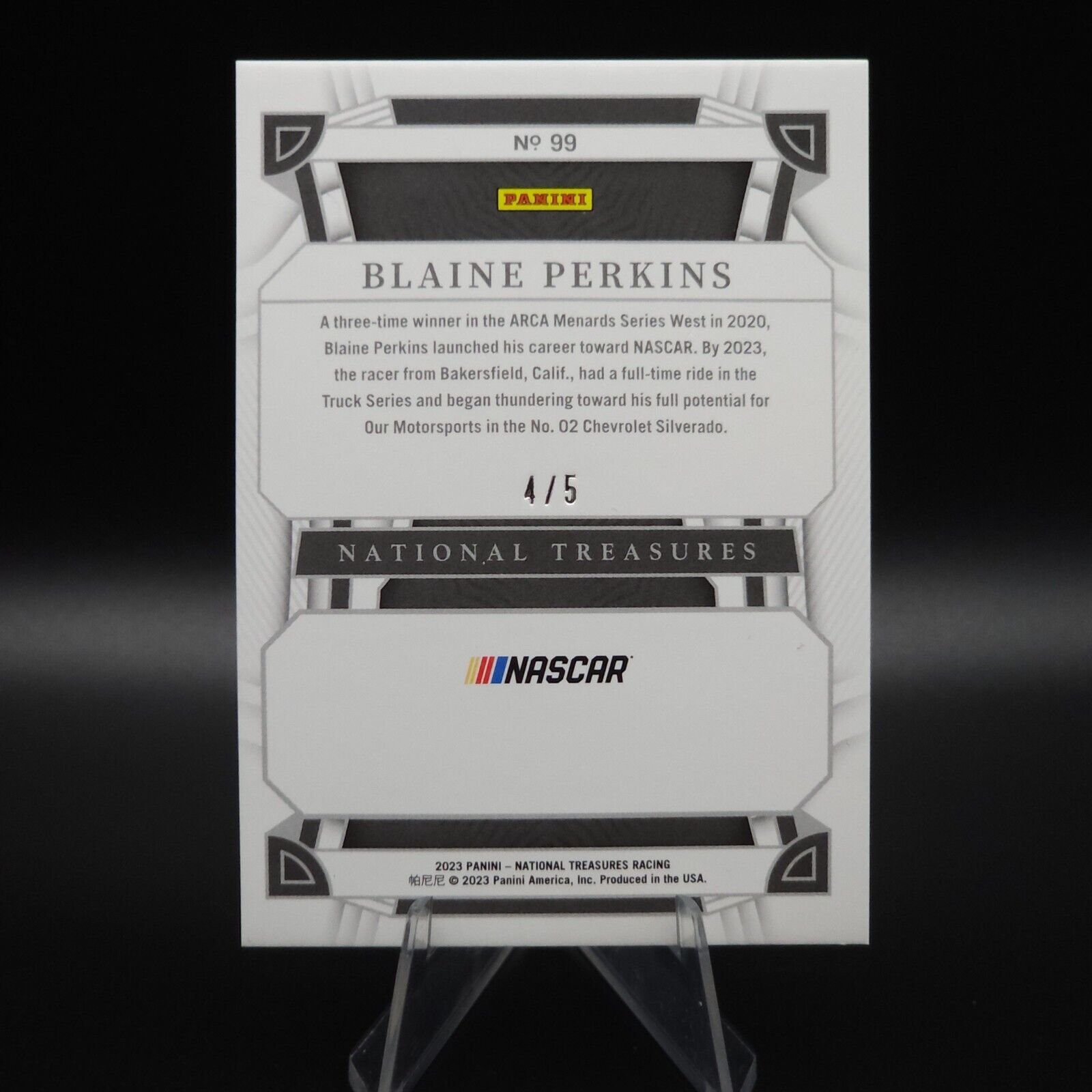 2023 Panini National Treasures - Rookies Green #99 Blaine Perkins /5 (RC) - NASCARD.shop