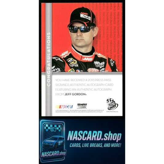 2013 Press Pass Jeff Gordon Press Pass Signings Gold #/5