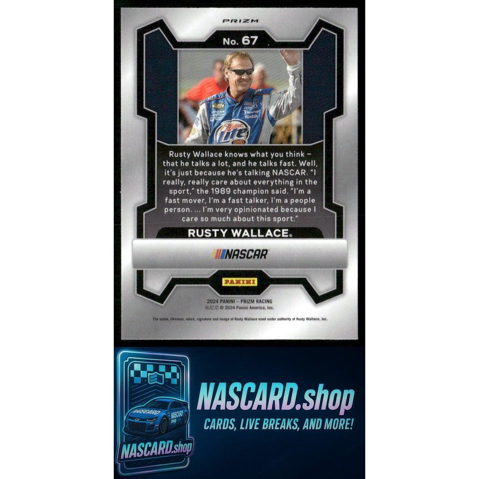 2024 Panini Prizm #67 Rusty Wallace White Sparkle - NASCARD.shop