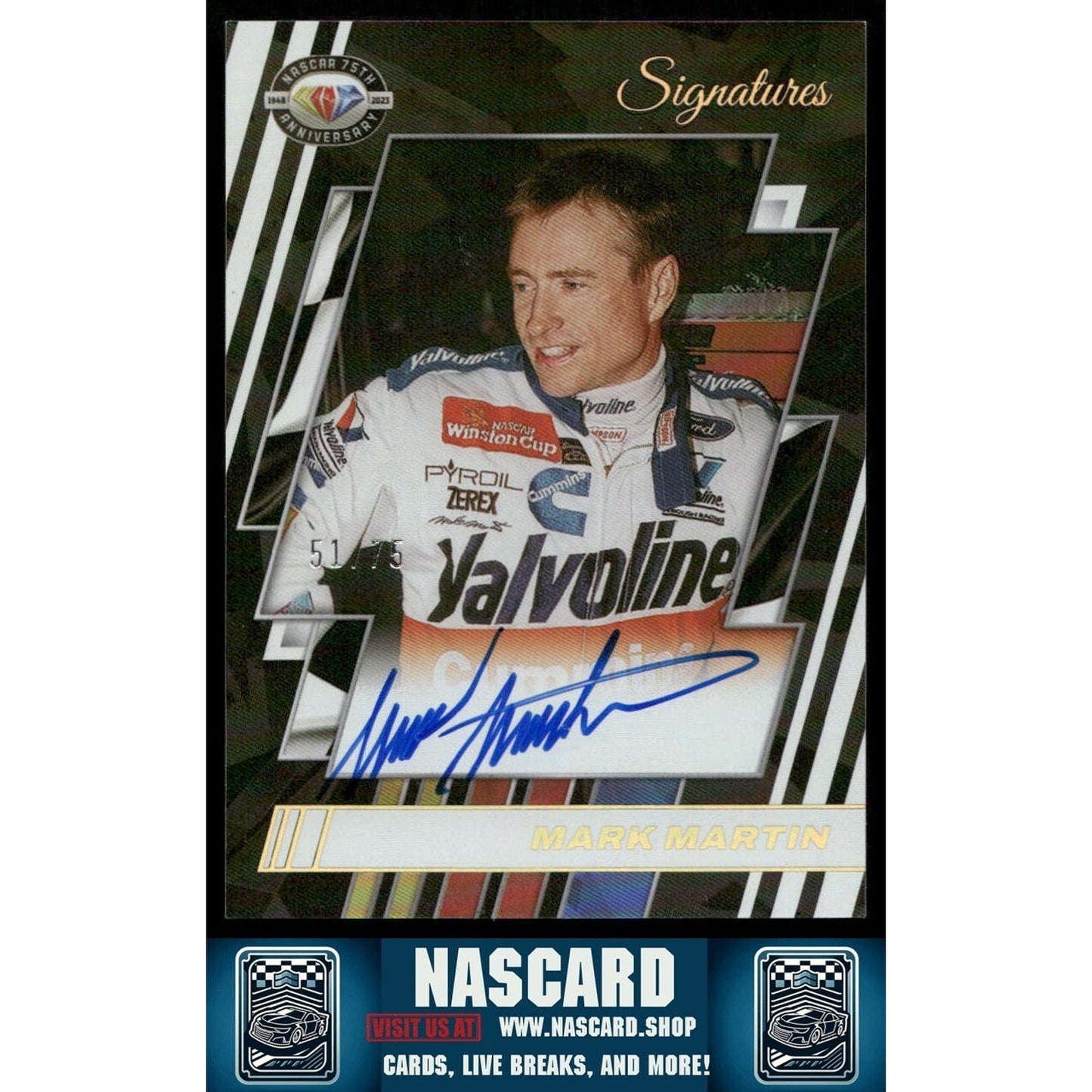 2023 Panini Donruss NASCAR 75th Anniversary Signatures Holo Mark Martin /75