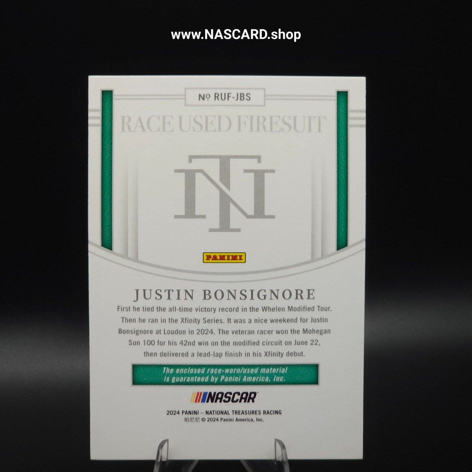 2024 National Treasures Race Used Firesuits Holo Silver Justin Bonsignore /25 - NASCARD.shop