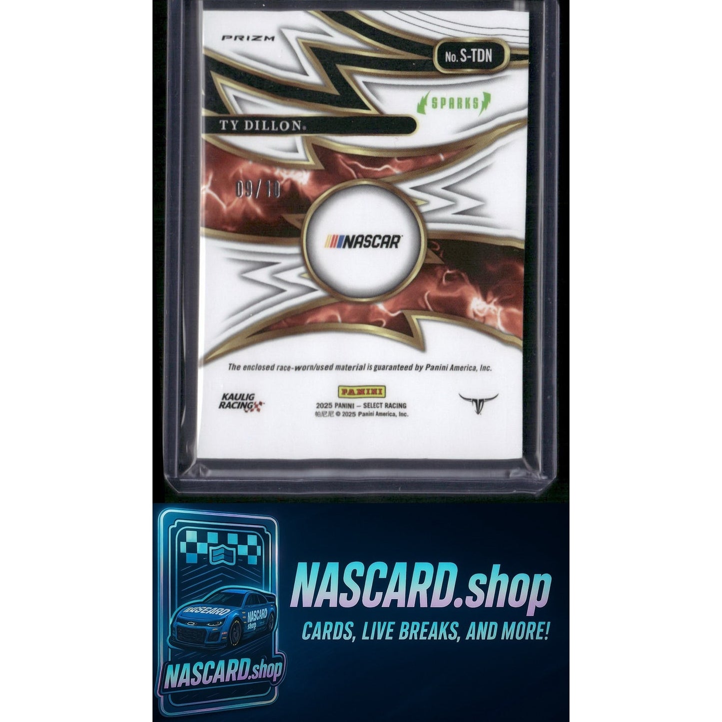 2025 Select Racing #S-TDN Ty Dillon Sparks Gold Prizms #/10