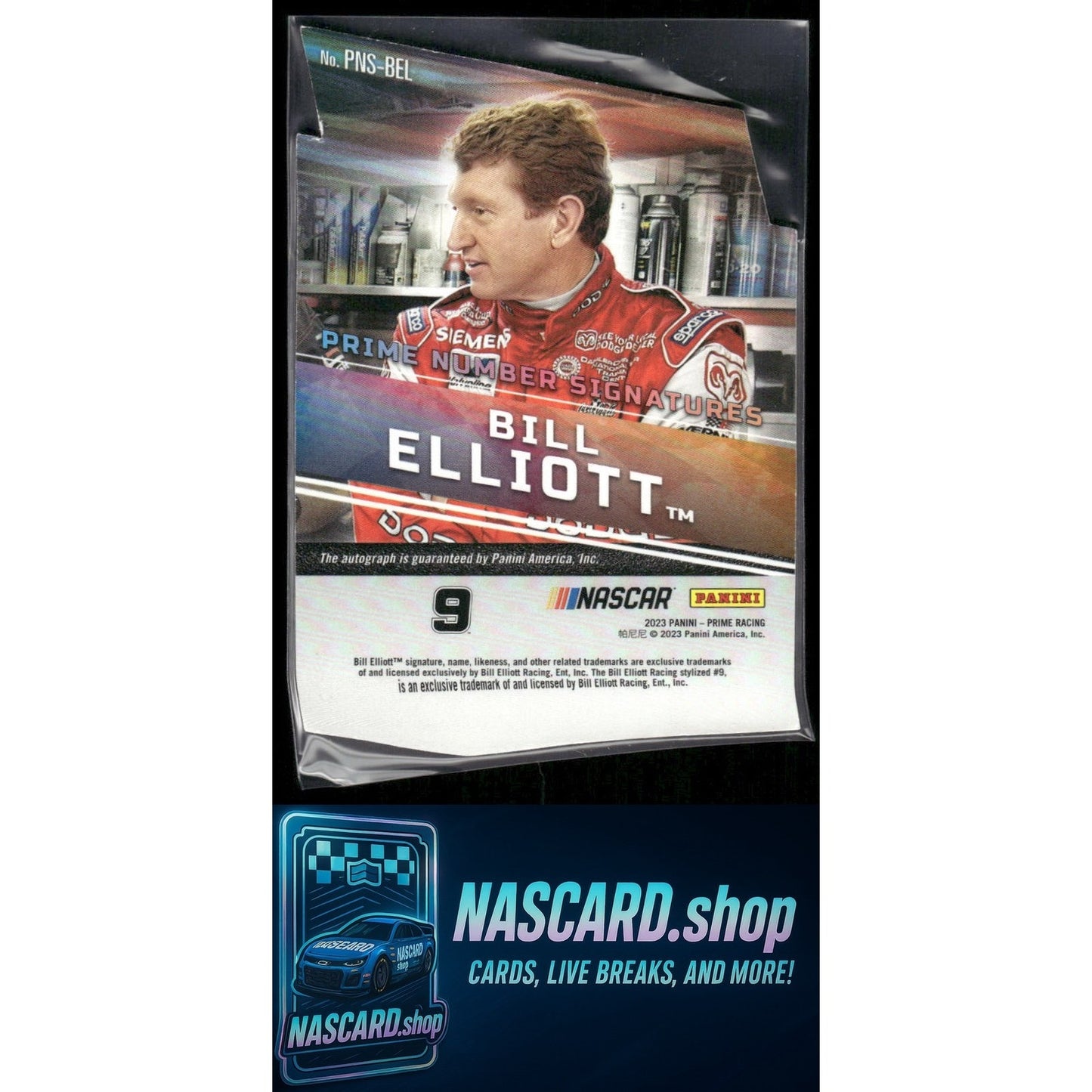 2023 Panini Prime #PNS-BEL Bill Elliott Die Cut Prime Number Signatures #/99