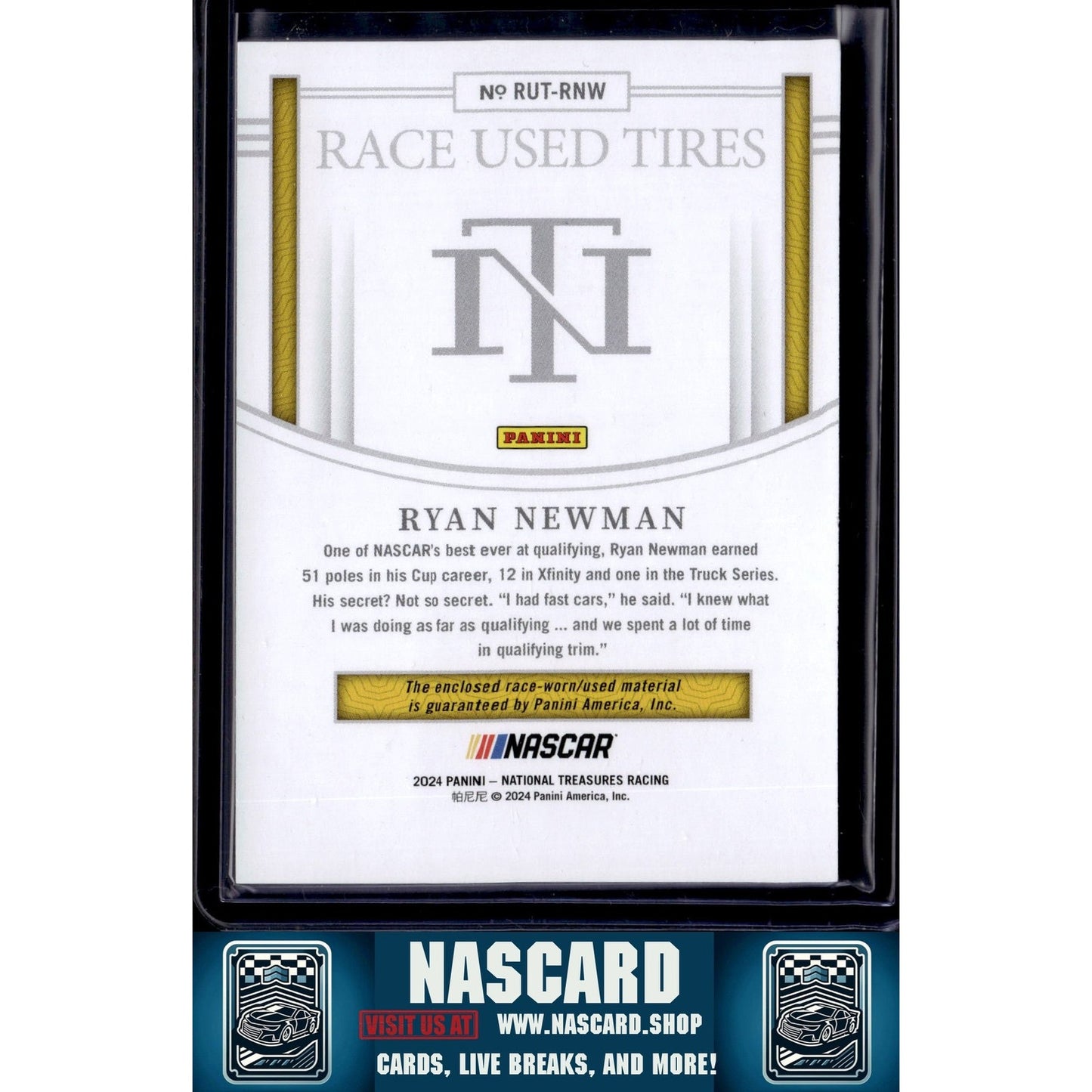 2024 Panini National Treasures #RUT-RNW Ryan Newman Race Used Tires Blue #/75 - NASCARD.shop