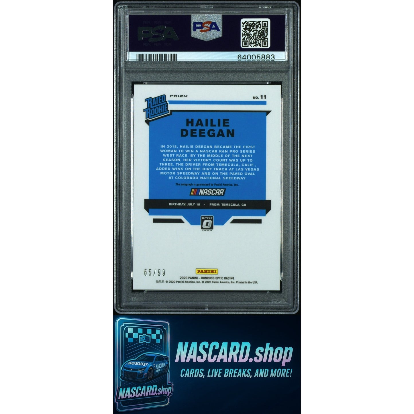 2020 Donruss Racing Optic Signatures Rated Rookie Holo Hailie Deegan /99 PSA 9