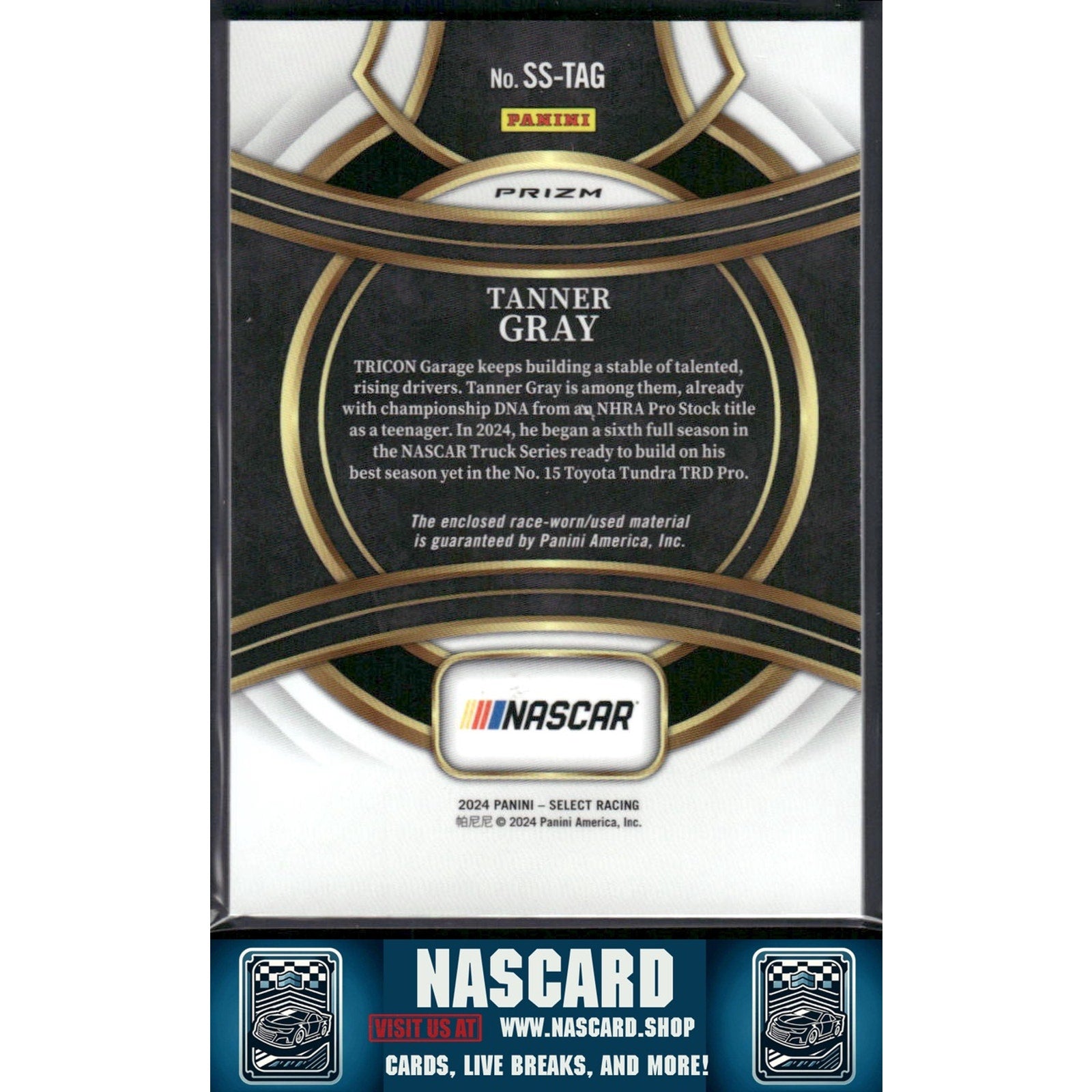 2024 Panini Select #SS-TAG Tanner Gray Selective Swatches Flash Prizms - NASCARD.shop