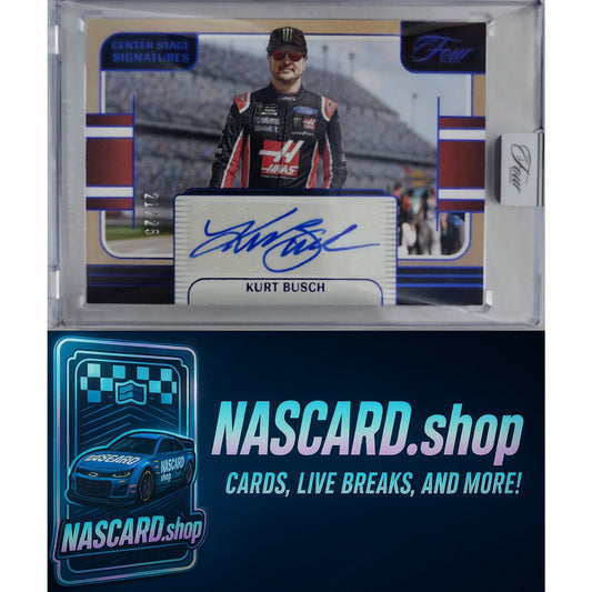 2025 Panini Turn Four #CSS-KBS Kurt Busch Center Stage Signatures Blue #/25