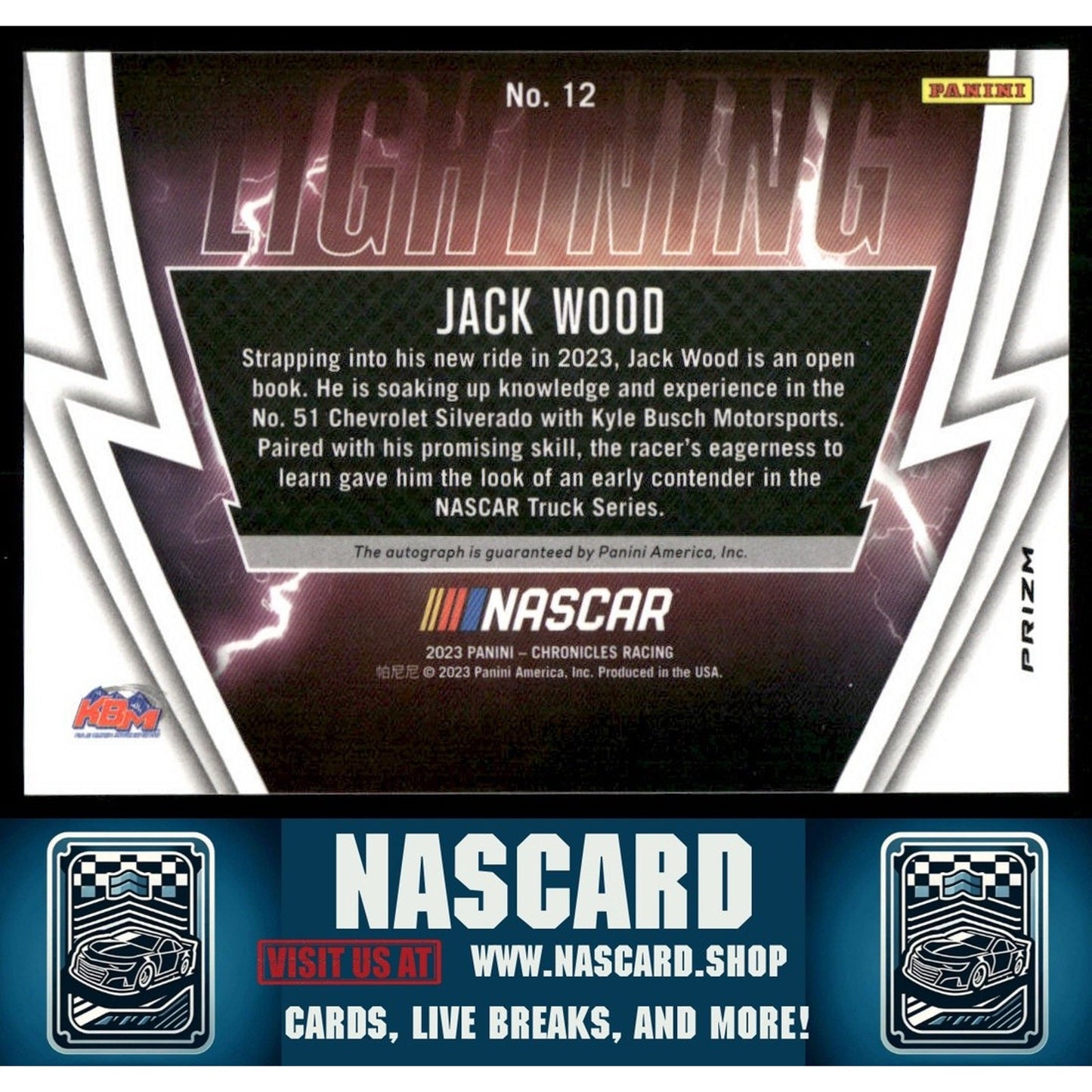 2023 Panini Chronicles #12 Jack Wood Lightning Autographs - NASCARD.shop