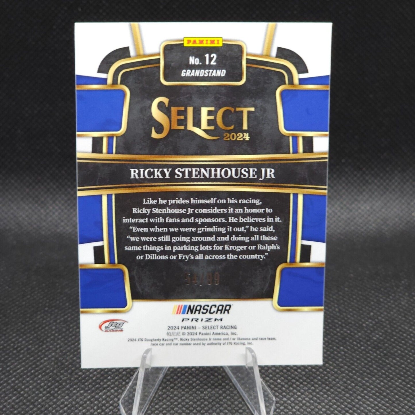 2024 Panini Select Racing Grandstand White Prizm #12 Ricky Stenhouse Jr. 54/99 - NASCARD.shop