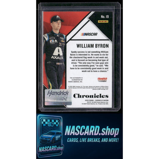 2020 Panini Chronicles #19 William Byron Chronicles Autographs Black #1/1 - NASCARD.shop