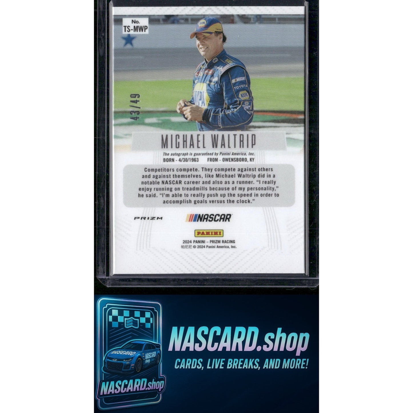 2024 Panini Prizm #TS-MWP Michael Waltrip Throwback Signatures Blue #/49
