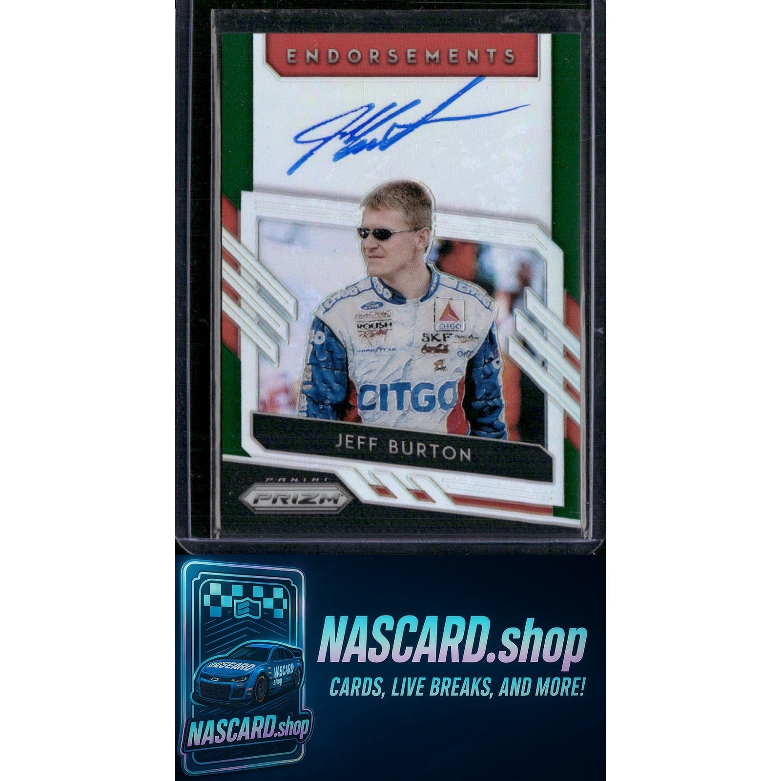 2019 Panini Prizm #E-JB Jeff Burton Endorsements Green Prizm #/99 - NASCARD.shop