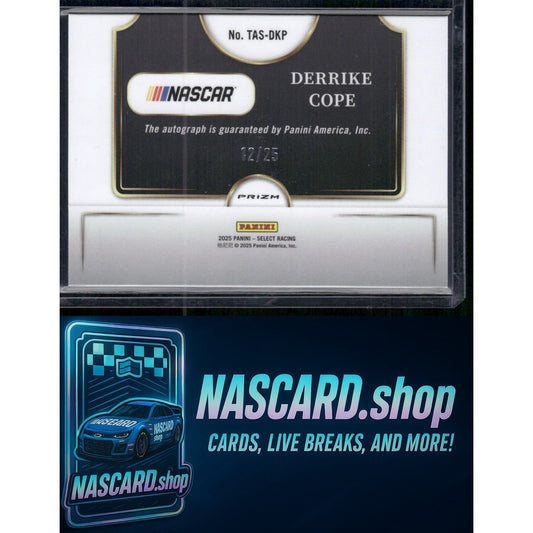 2025 Panini Select Derrike Cope Trackside Action Signatures Tie-Dye Prizms #/25
