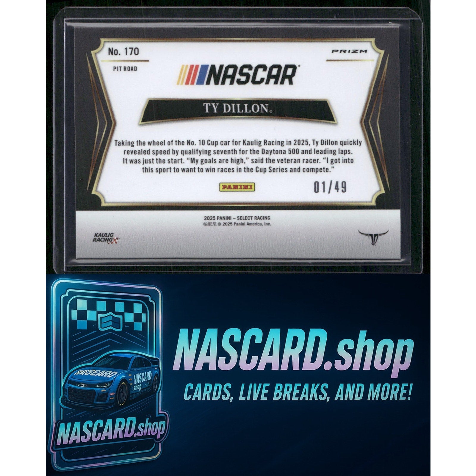 2025 Select Racing #170 Ty Dillon Pit Road Orange Prizms #01/49 - NASCARD.shop