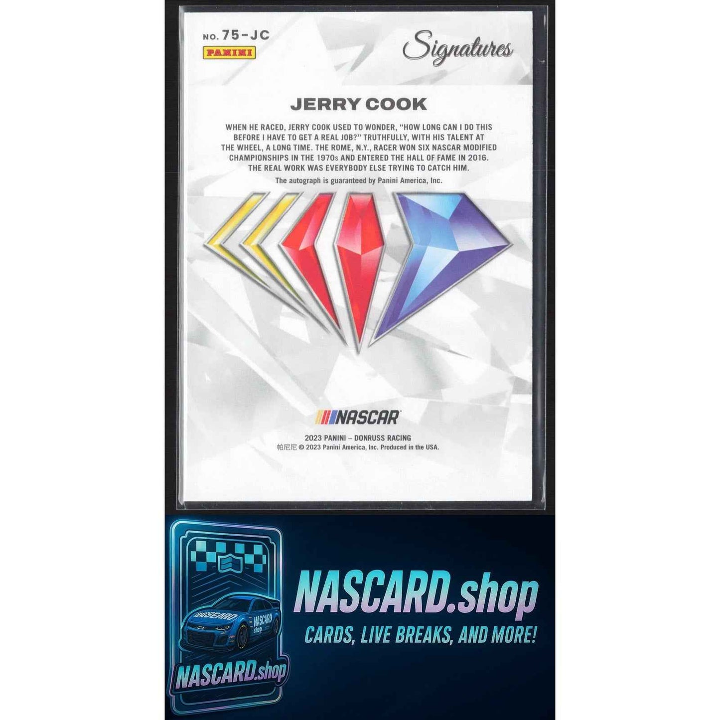 2023 Panini Prime #75-JC Jerry Cook NASCAR 75th Anniversary Signatures