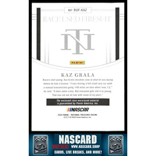 2024 National Treasures Race Used Firesuit Holo SIlver Kaz Grala /25