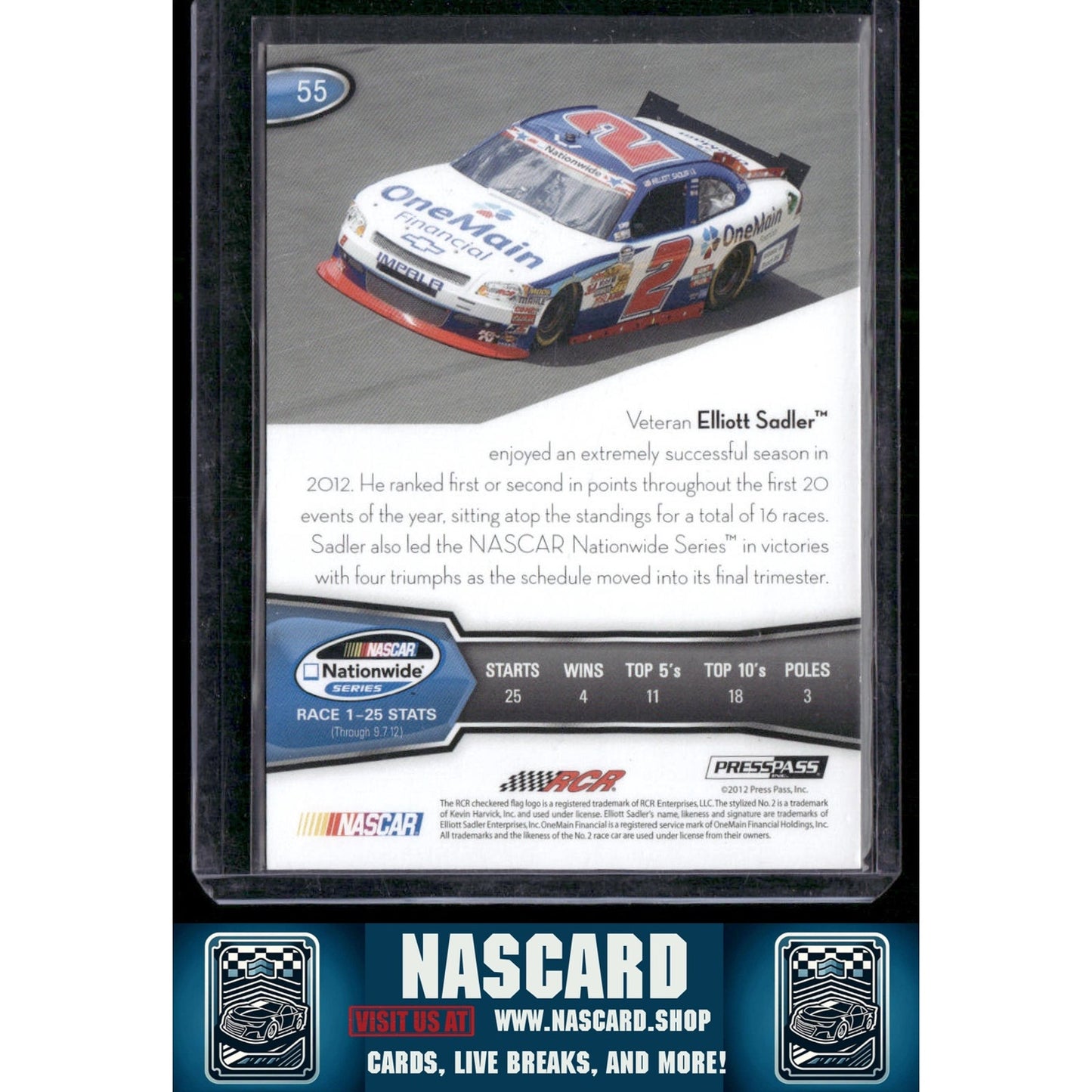 2013 Press Pass #55 Elliott Sadler Color Proof Yellow #/5