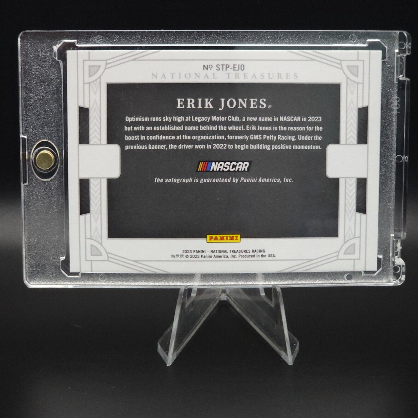 2023 National Treasures Signatures Track Pass Holo Platinum Blue Erik Jones 1/1 NASCARD.shop