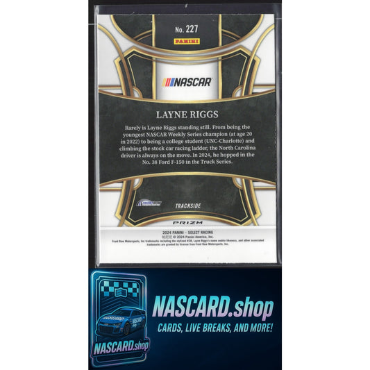 2024 Panini Select Trackside #227 Layne Riggs Zebra Prizms RC SSP