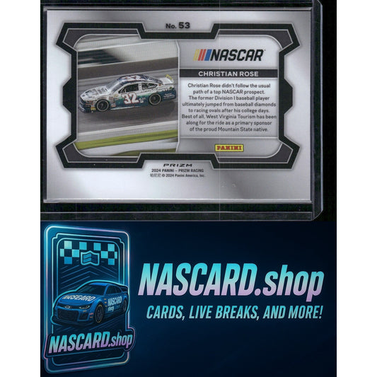 2024 Panini Prizm Rides #53 Christian Rose White Sparkle - NASCARD.shop
