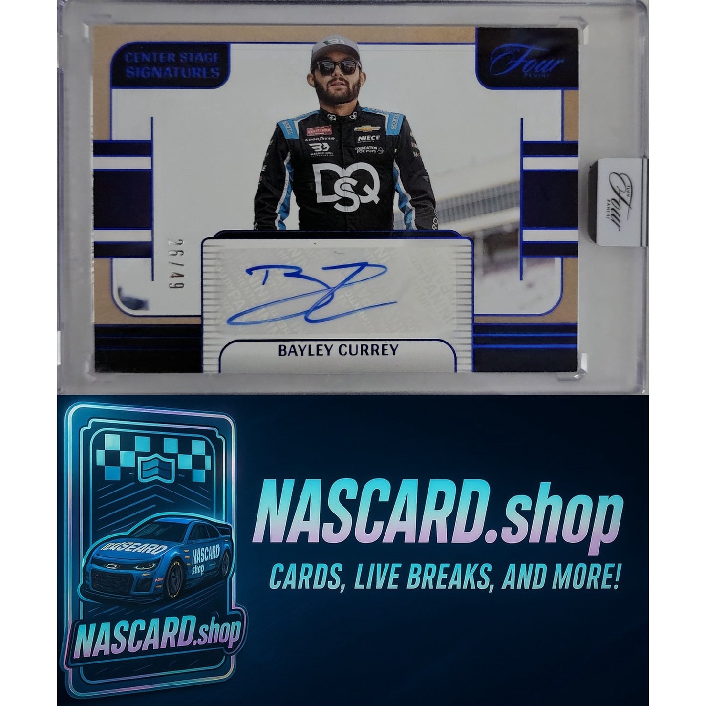 2025 Panini Turn Four #CSS-BCY Bayley Currey Center Stage Signatures Blue #/49