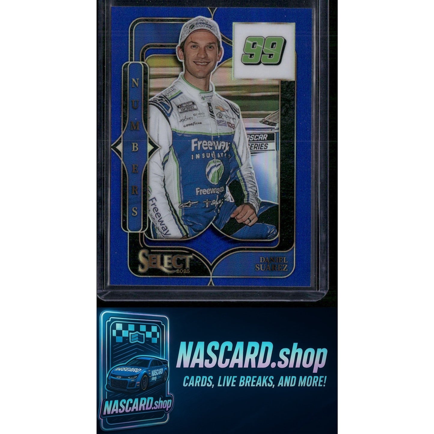 2025 Panini Select #7 Daniel Suarez Select Numbers Blue Prizms #/49