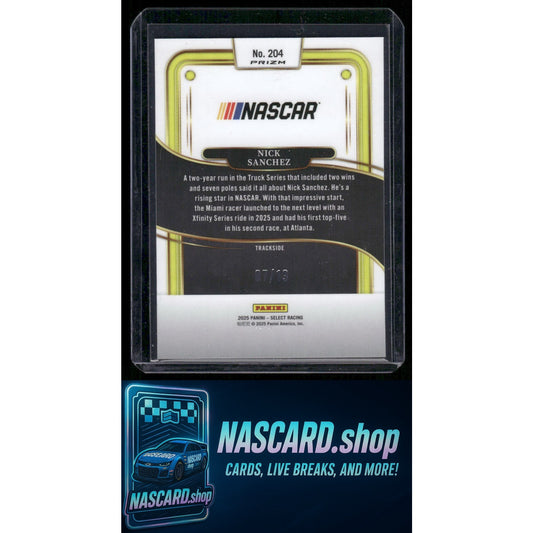 2025 Panini Select #2Trackside 04 Nick Sanchez Gold Power Plaid #/13