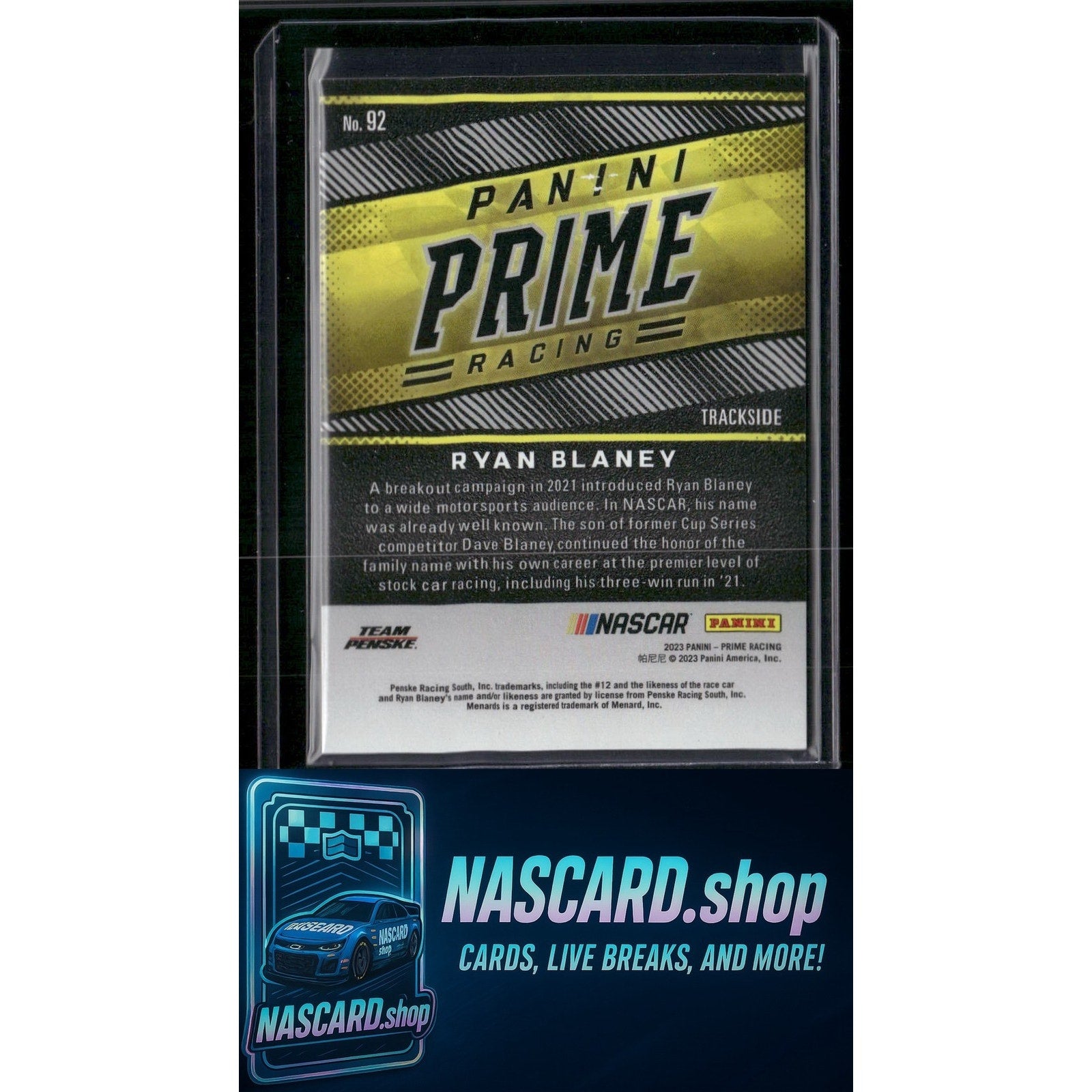 2023 Panini Prime #92 Ryan Blaney #/49 - NASCARD.shop