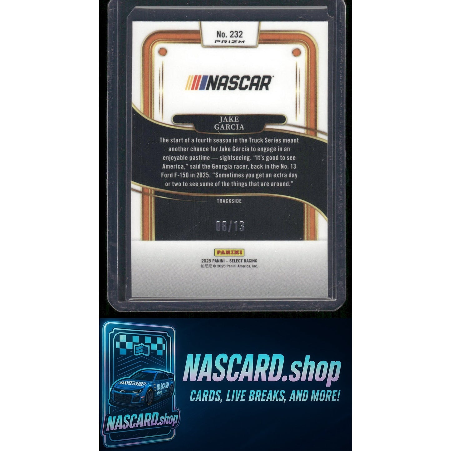 2025 Panini Select Trackside #232 Jake Garcia Gold Power Plaid #/13