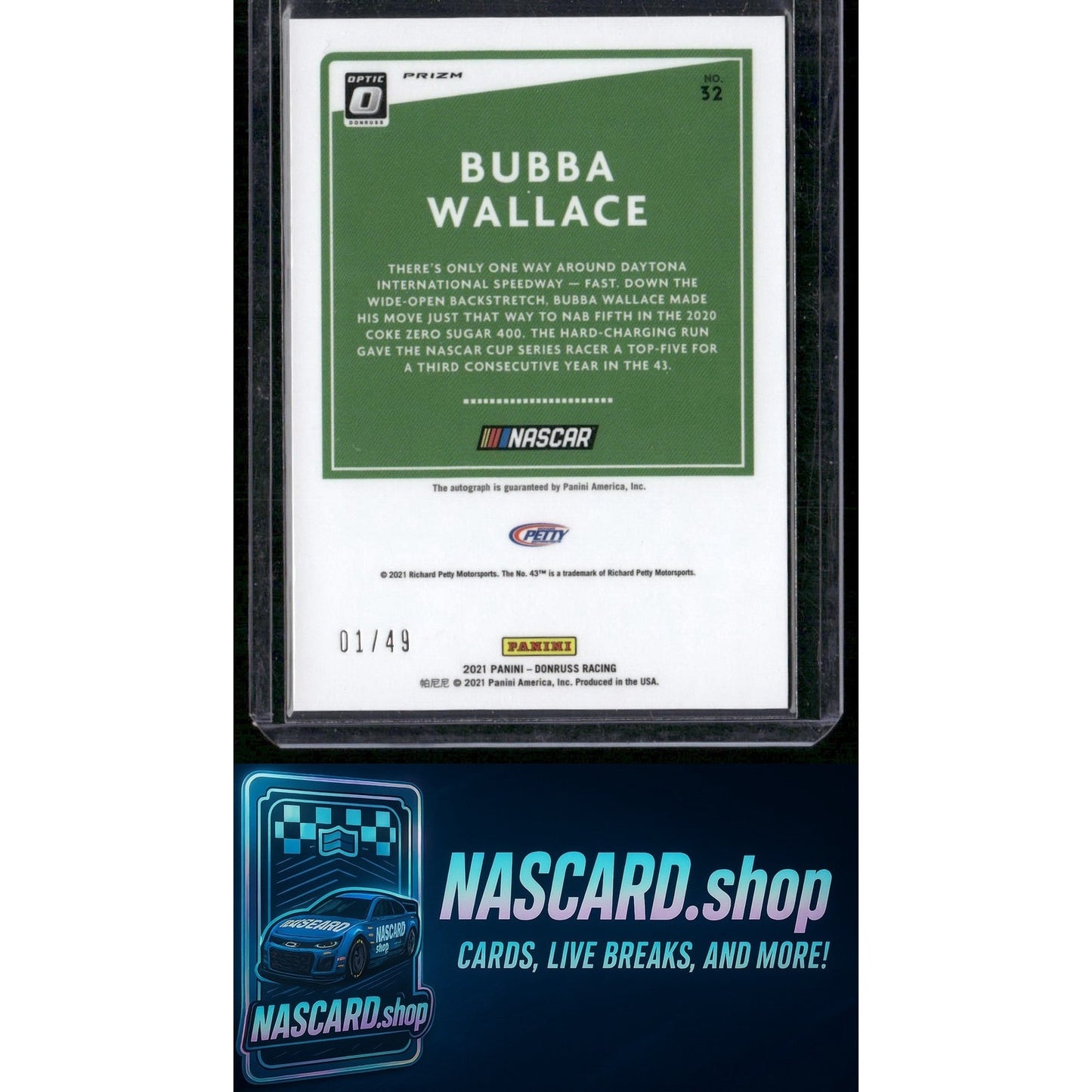 2021 Donruss #32 Bubba Wallace Optic Signatures Holo #01/49