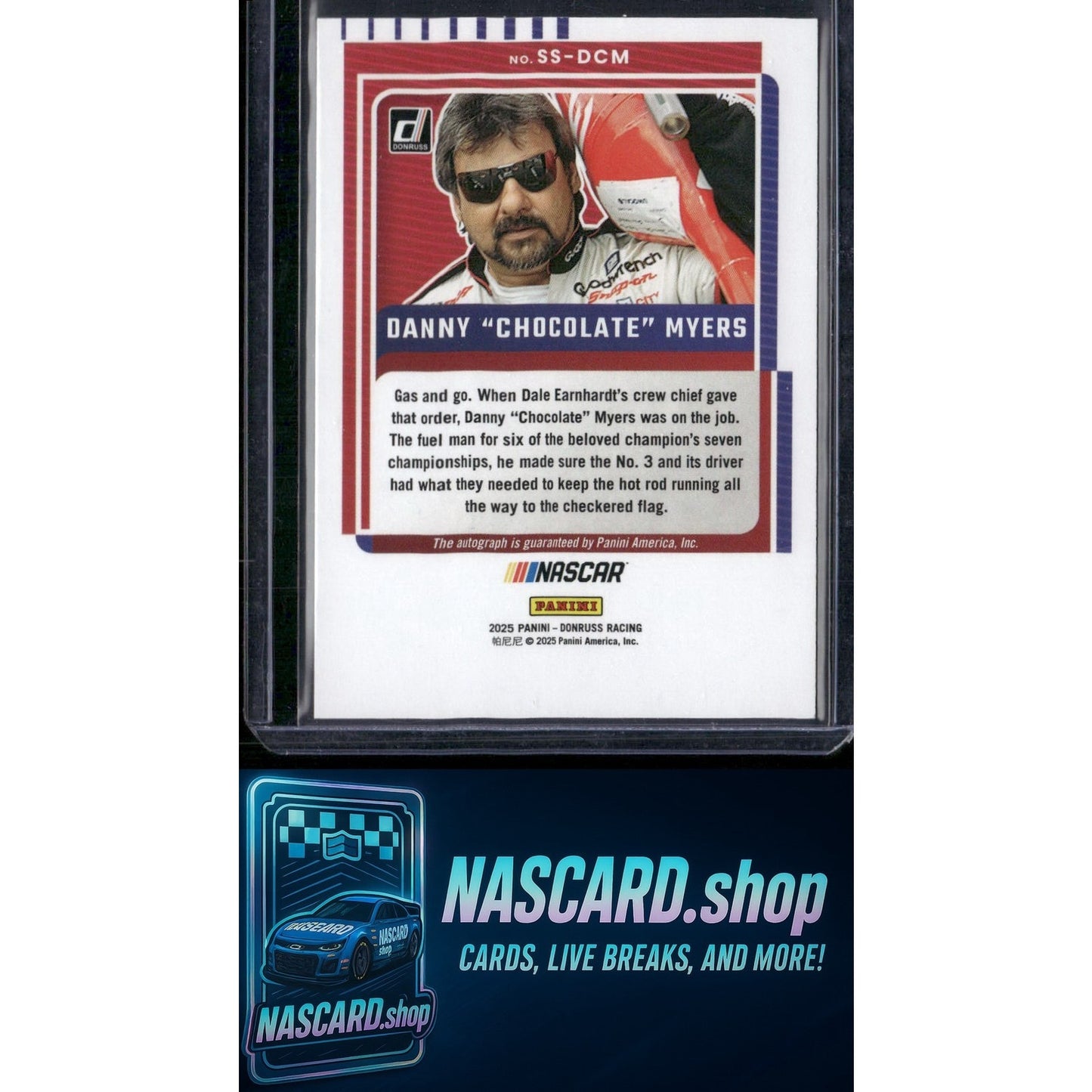 2025 Donruss #SS-DCM Danny "Chocolate" Myers Signature Series Red Xplosion #/49 - NASCARD.shop