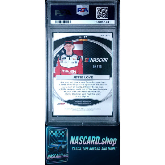 2024 Panini Prizm NASCAR Jesse Love National Pride Gold Prizm PSA 9