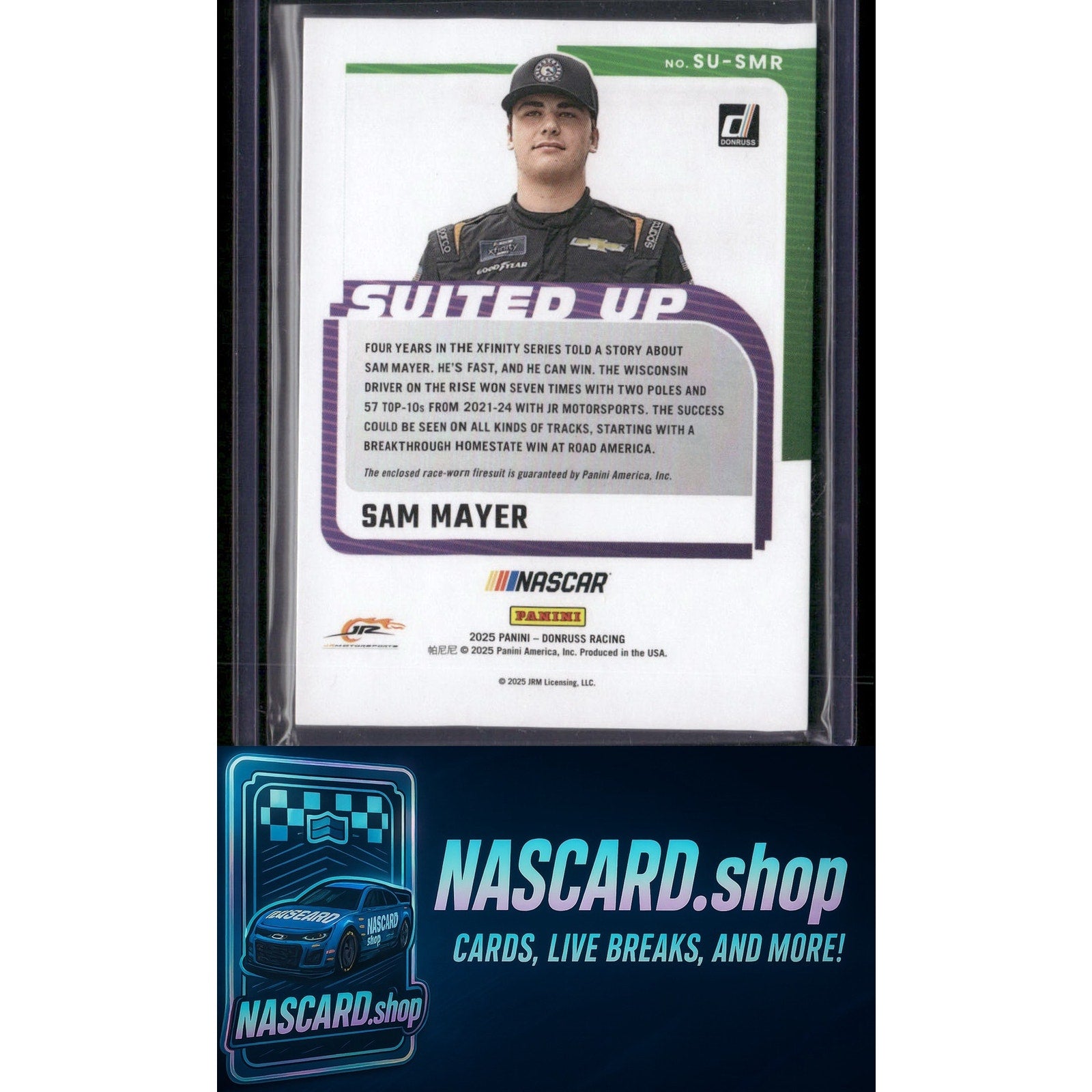 2025 Donruss #SU-SMR Sam Mayer Suited Up Swatches Orange Ice - NASCARD.shop