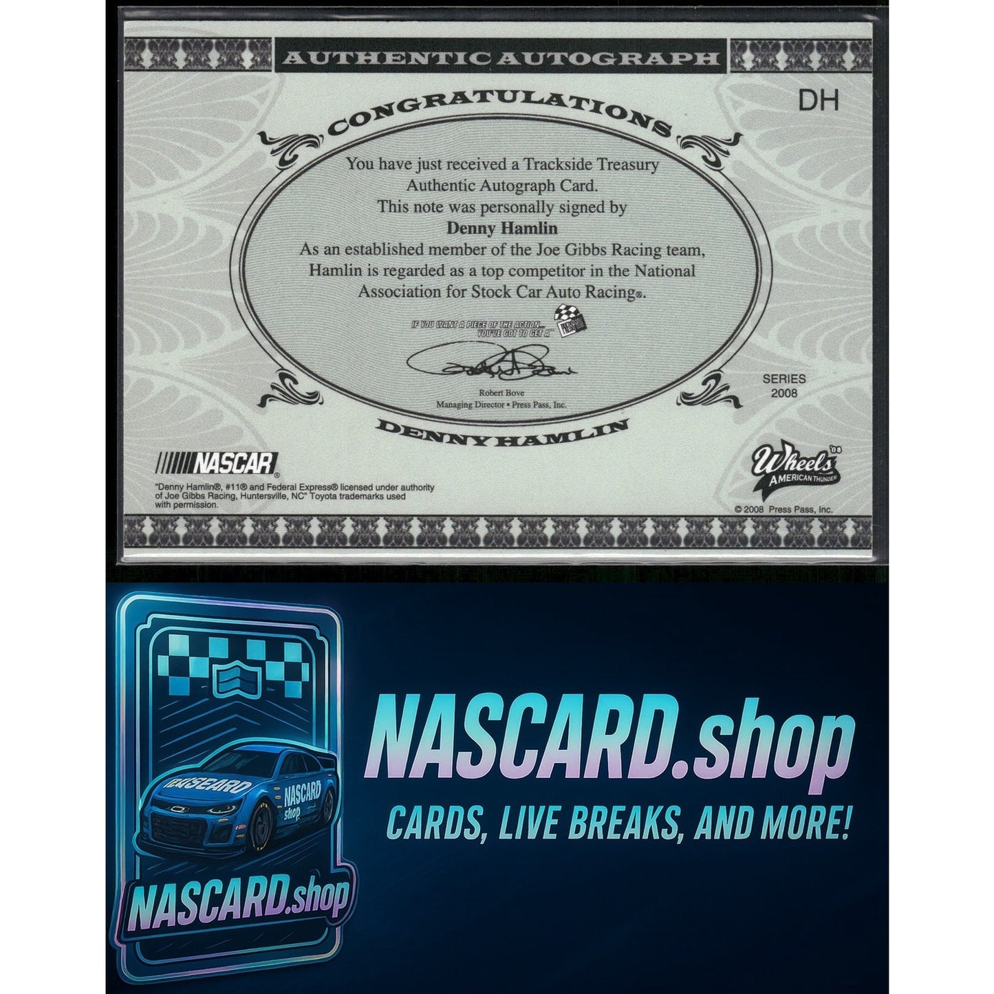 2008 Wheels American Thunder Denny Hamlin Trackside Treasury Auto Gold #01/25 - NASCARD.shop