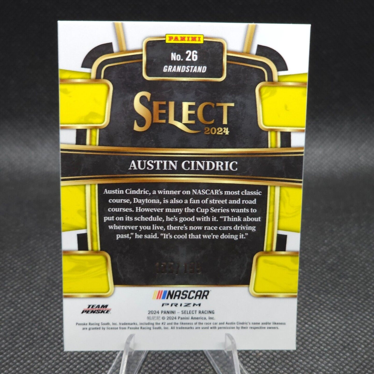 2024 Panini Select Racing Grandstand Light Blue Prizm #26 Austin Cindric 125/199 - NASCARD.shop