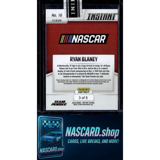 2024 Panini Instant #16 Ryan Blaney White Tiger #/5 - NASCARD.shop