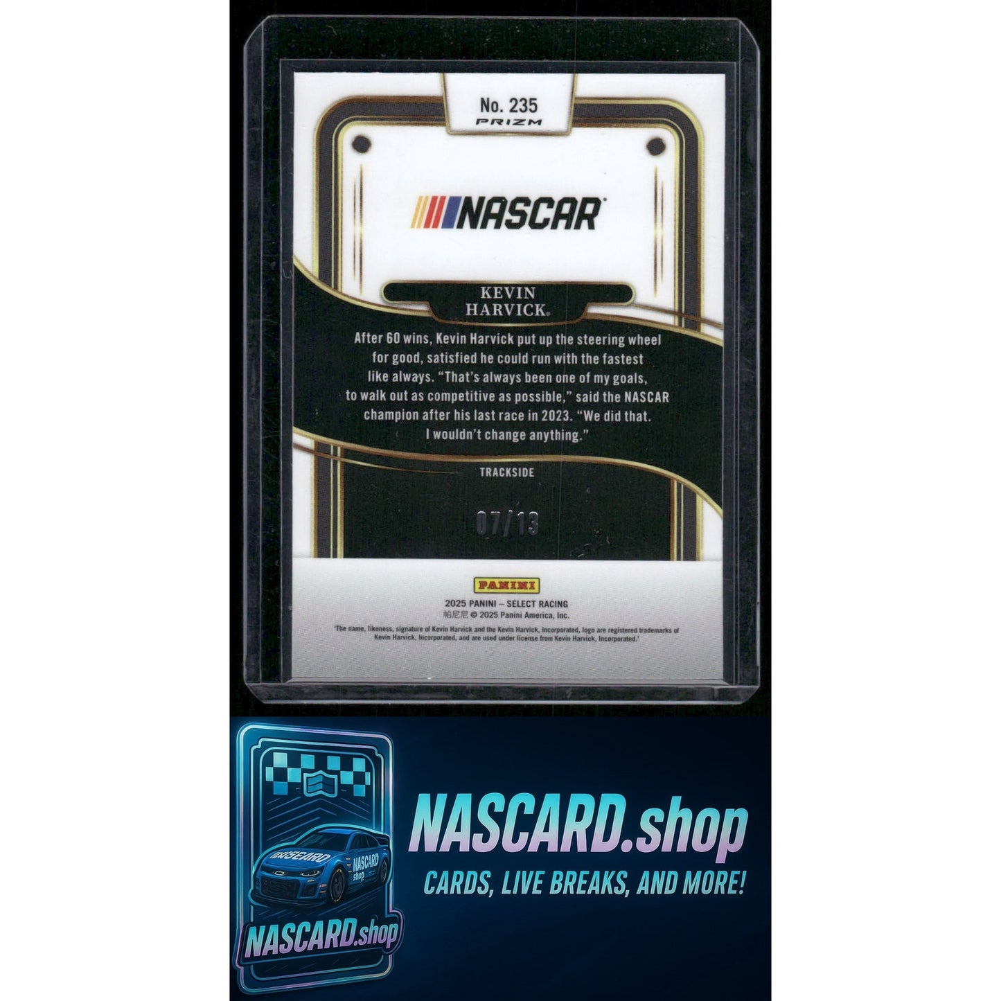 2025 Panini Select Trackside #235 Kevin Harvick Gold Power Plaid #/13