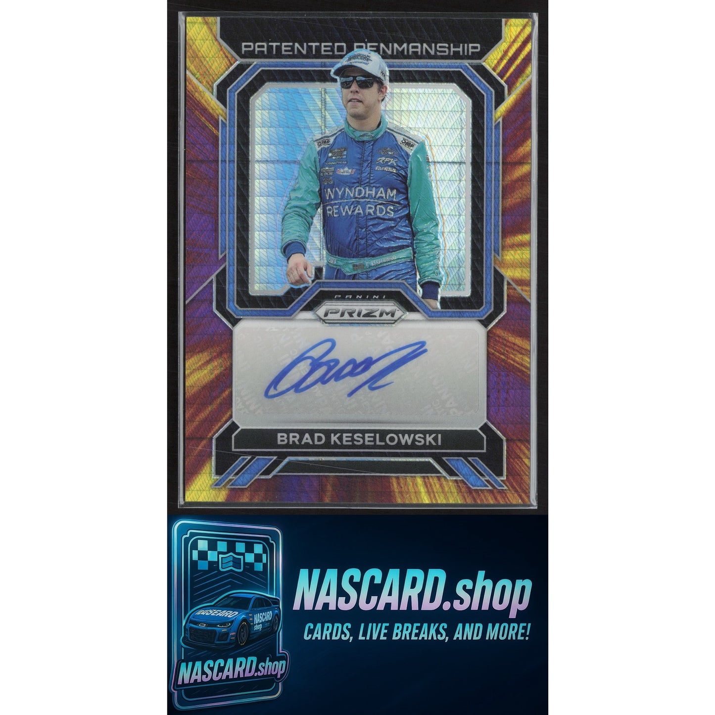 2023 Prizm Brad Keselowski Patented Penmanship Hyper Prizm Purple Yellow #/25