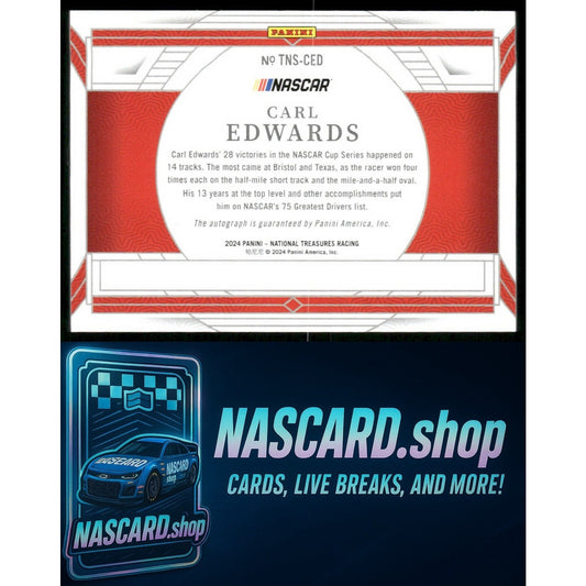 2024 National Treasures Carl Edwards Treasured Numbers Auto Holo Silver #/25
