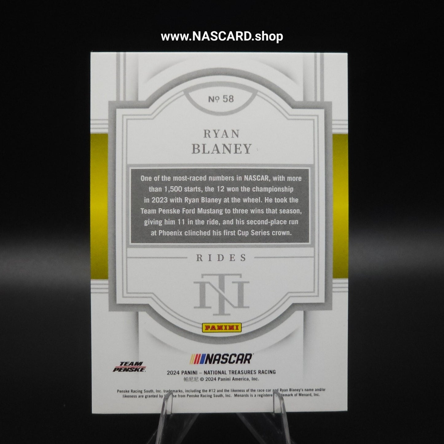 2024 National Treasures Rides #58 Ryan Blaney Holo Silver /25